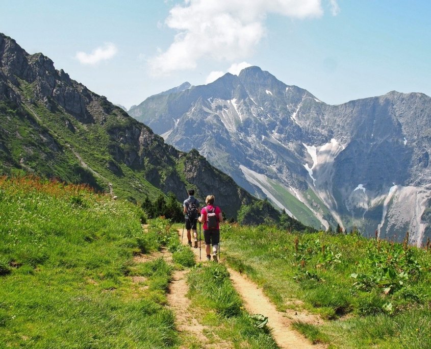 hike, mountains, landscape, alps, mountain hike, summit, kleinwalsertal, austria, mountain trail, nature, alpine